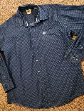 Cinch Navy Dot-Print Long Sleeve Dress Shirt